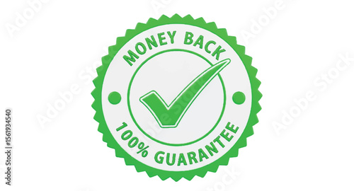 Money back 100% guarantee seal with check mark on white background