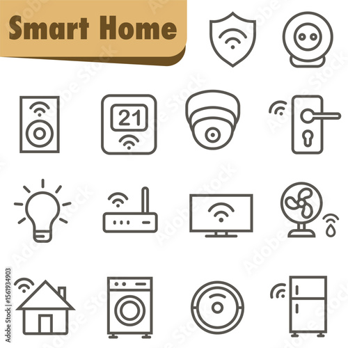 Wallpaper Mural Smart Home Icons, Linear Illustrations. Set of linear vector icons on the theme of Smart Home. Torontodigital.ca