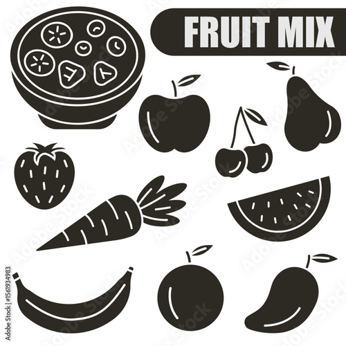 Set of dark Fruit icons. Icons used for healthy eating, dieting, and cooking websites.