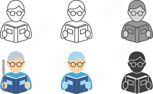 Vector art of a person reading a book, representing education and knowledge, isolated on white background
