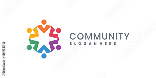 Colorful community logo with circular people figures and star shapes
