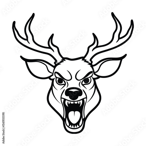 snarling reindeer head with uneven antlers and rough sketch version one on white background Vector illustration