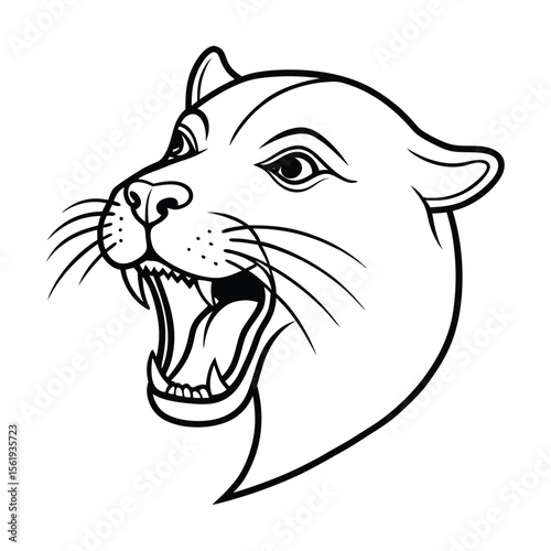 snarling sea lion head in jagged whisker lines version one on white background Vector illustration