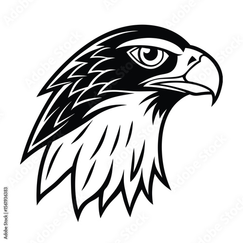aggressive falcon head with layered feather line version one on white background Vector illustration