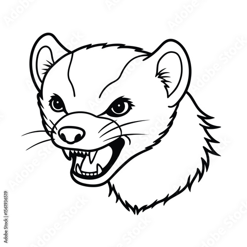 aggressive ferret head sketch with beady eyes and version one on white background Vector illustration