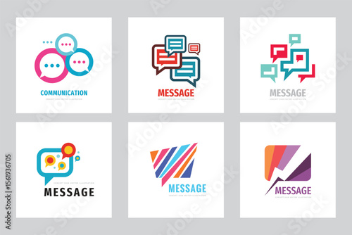 Message speech bubbles vector logo set concept illustration. Flat style. Dialogue chat icons collection. Social media symbols. Communication talking. Design elements.