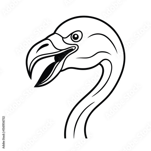 aggressive flamingo head in tight neck curl and pose version one on white background Vector illustration