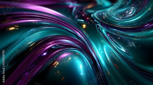 Glowing Wavy Lines in Shades of Teal and Violet with a Liquid Abstract Texture perfect for tech branding, futuristic backgrounds, motion design visuals, and creative presentations