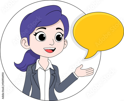 Businesswoman Cartoon Character with Speech Bubble for Presentation