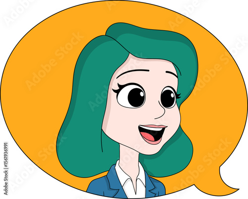 Cartoon Businesswoman Speaking in Communication Bubble