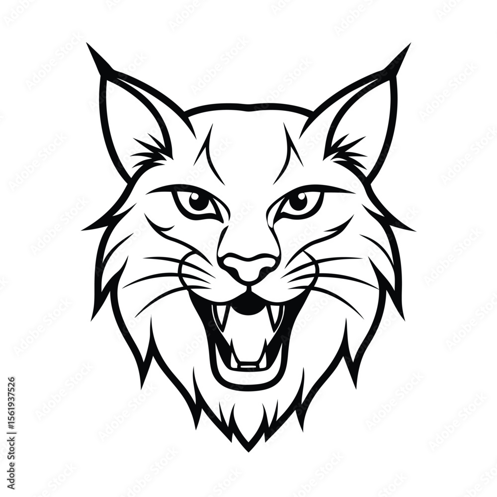 Obraz premium aggressive lynx head with pointed ear tufts and details version one on white background Vector illustration
