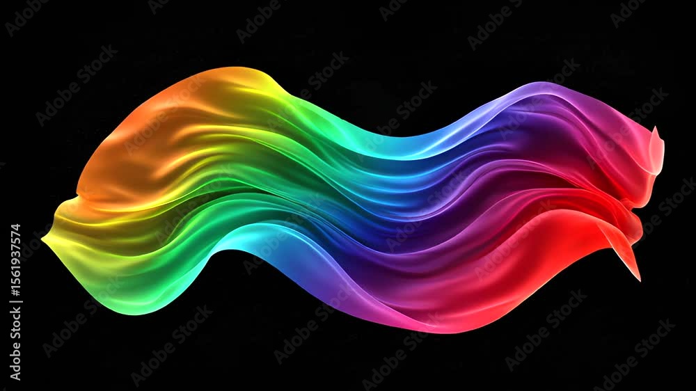 Abstract rainbow fabric flowing on black background