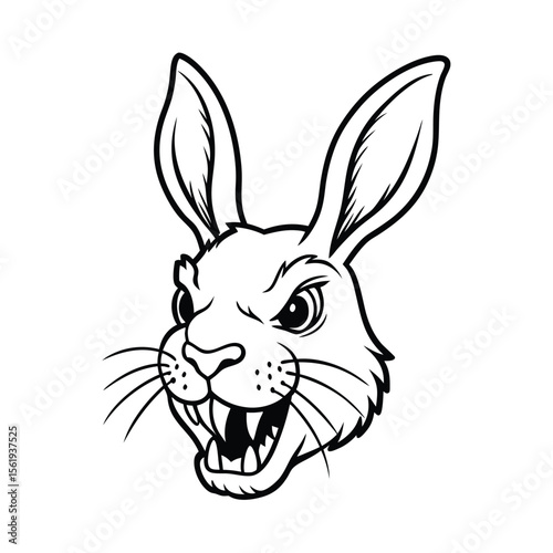 aggressive rabbit head with arched ears and tight posture version one on white background Vector illustration