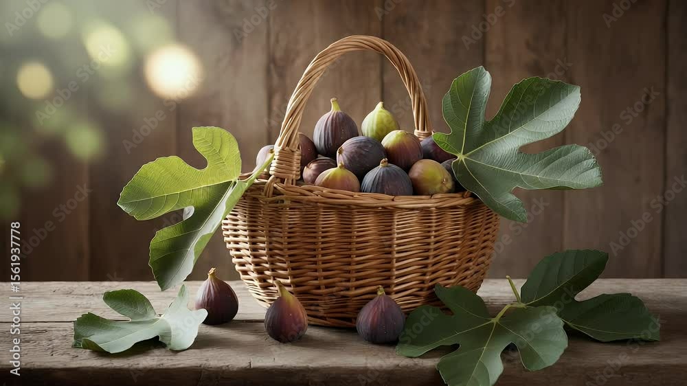 Ripe figs in wicker basket rustic still life photography