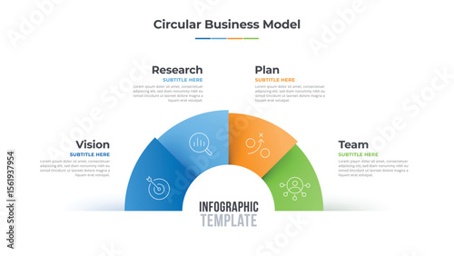 Vector infographic semi circle template diagram. Business concept 4 step template