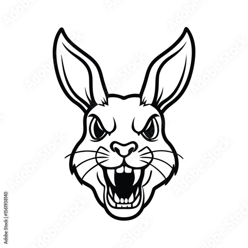 aggressive rabbit head with arched ears and tight posture version two on white background Vector illustration