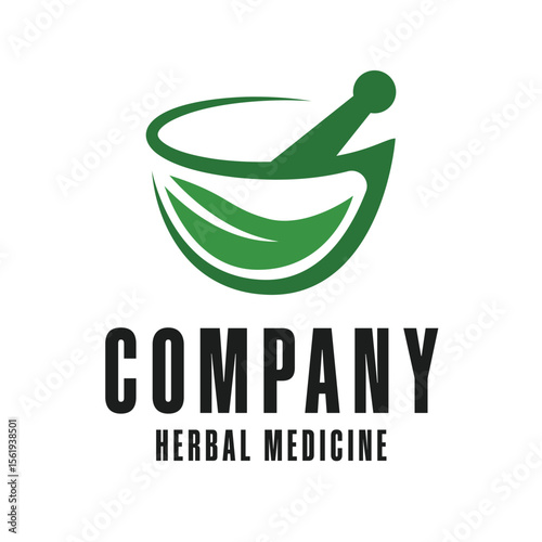 herbal medicine logo design concept with mortar and pestle