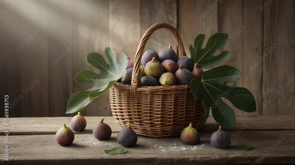 Ripe figs in wicker basket still life food photography