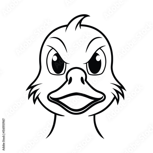 angry duck head in forward facing beak and tight expression version two on white background Vector illustration