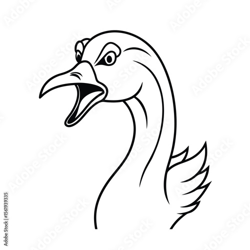 angry goose head in extended beak posture and feather detail version one on white background Vector illustration