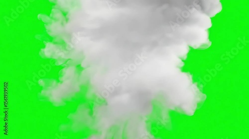 Dense White Smoke Puff Rising on Green Screen Background
