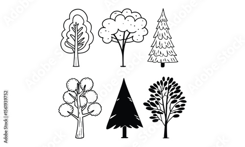 Collection of Hand-Drawn Tree Illustrations