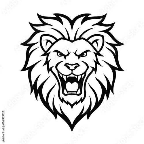 angry lion head in bold line art with sharp mane version one on white background Vector illustration
