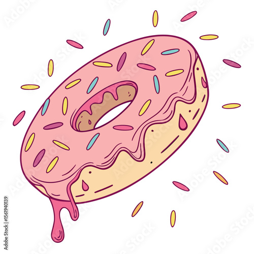 Delicious Pink Frosted Donut with Colorful Sprinkles and Dripping Glaze