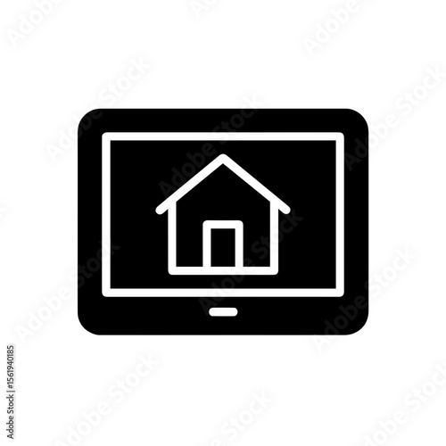 Solid icon of tablet with house – smart home dashboard interface