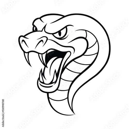 angry viper head in flowing outline with flicking tongue version one on white background Vector illustration