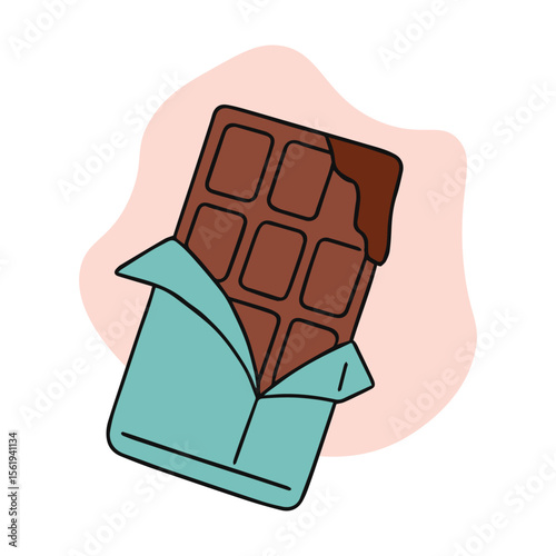 Simple flat illustration of melted chocolate, half-wrapped, on a white background.