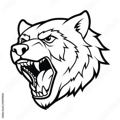 enraged bear head with broken fang details bold outline version one on white background Vector illustration