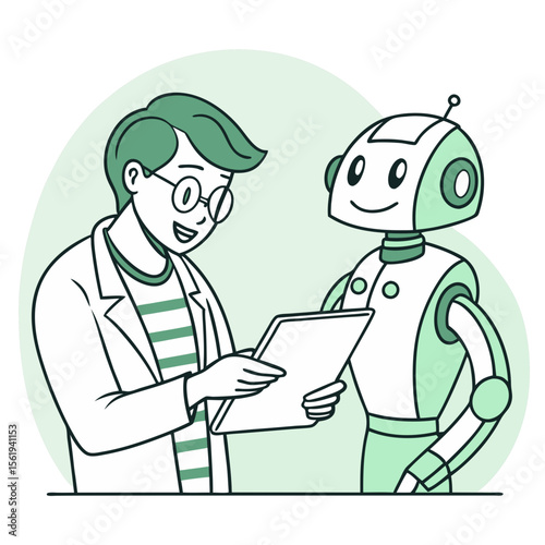Businessperson and AI Collaboration – Future Workforce and Technology Partnership Illustration