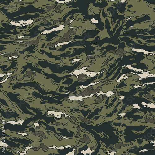 Tiger stripe hunting camouflage background. Vector hunting seamless pattern. Digital camo. Woodland camo pattern. Abstract camouflage.