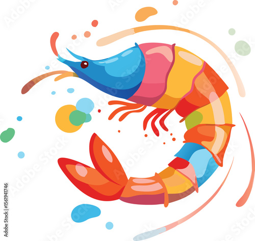 detailed digital art illustration, large shrimp, dark blue outline, intricate details, realistic anatomy, vibrant colors, textured surface, dynamic pose, sharp focus, cinematic lighting
