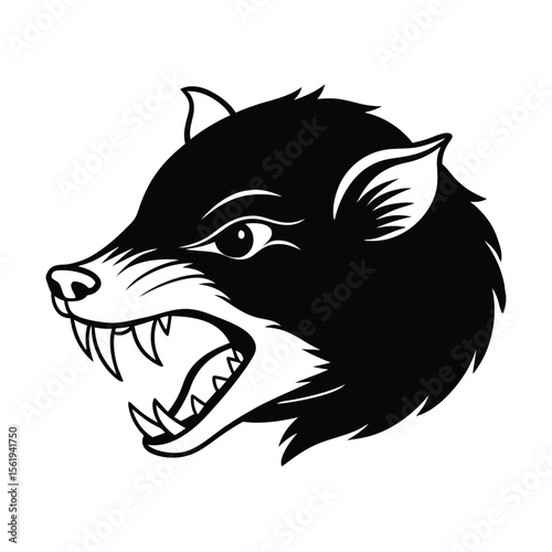 enraged mole head detailed fur lines on white background version two Vector illustration