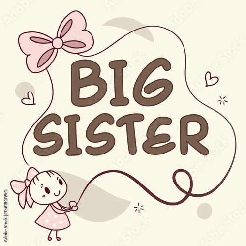 Sweet Cute Big Sister Announcement Girl Graphic Design With Bows And Hearts