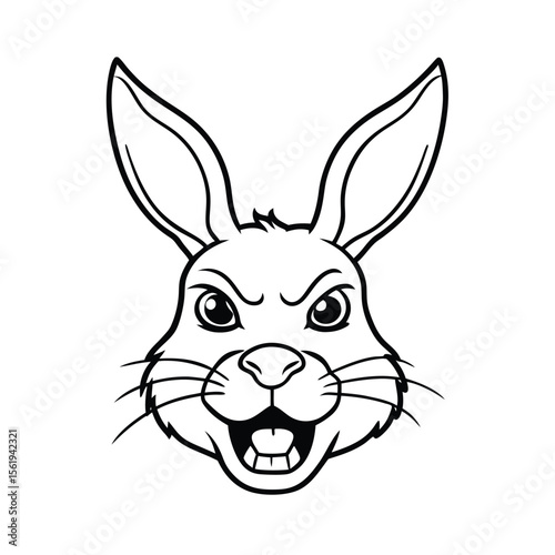 enraged rabbit head in frown expression and tight ears version one on white background Vector illustration