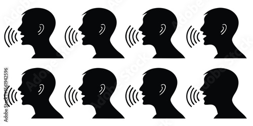Silhouette of Heads with Sound Waves Representing Speech
