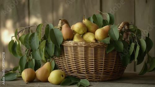 Wallpaper Mural Ripe pears in wicker basket rustic still life photography Torontodigital.ca