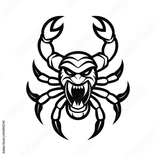 enraged scorpion head line art with bold claws and stinger version two on white background Vector illustration