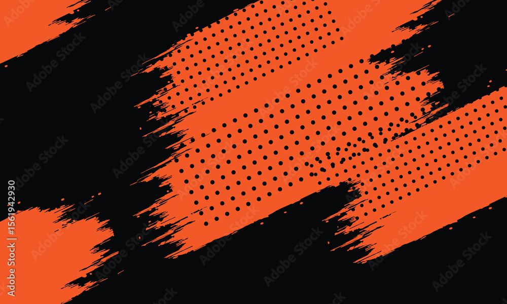 Bold black and orange abstract grunge background with dynamic brush strokes and halftone dots. Perfect for edgy designs, posters, flyers, or social media graphics needing high-impact visuals.