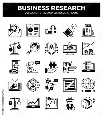 Collection of Business Research Icons: 25 Essential Visual Elements for Market Analysis