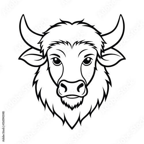 fierce bison head sketch with shaggy front and bold horns version two on white background Vector illustration
