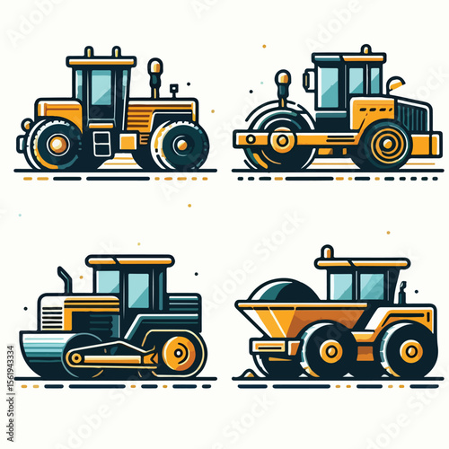 image set Grader on the road with simple and minimalist flat design using white background