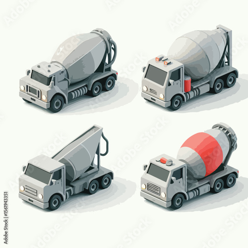 image of a concrete mixer truck set with a simple and minimalist flat design using a white background