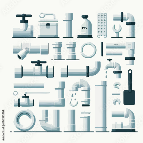 PVC pipe set image with simple and minimalist flat design using white background