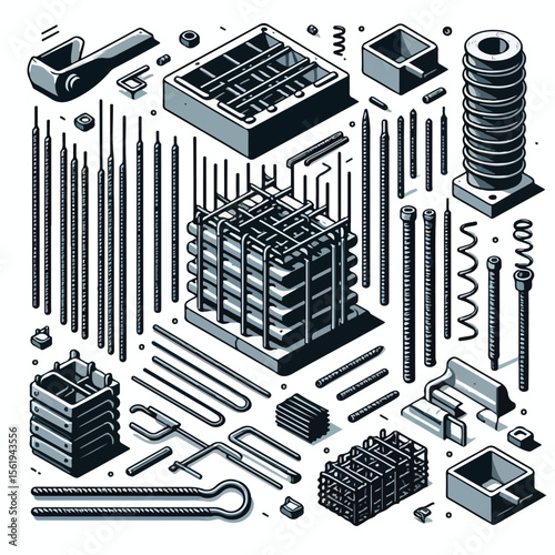image of a set of concrete reinforcement bars with a simple and minimalist flat design using a white background