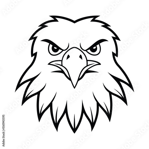 fierce eagle head in clean outline with piercing eyes version one on white background Vector illustration