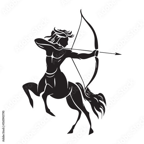 Sagittarius Zodiac Sign black icon silhouette vector flat illustration design on white background